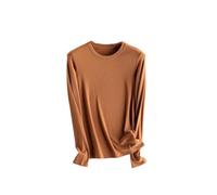 T-shirt basique en soie à manches longues et col rond pour femme, I, M