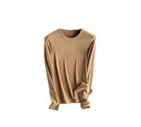 T-shirt basique en soie à manches longues et col rond pour femme, kaki, XL