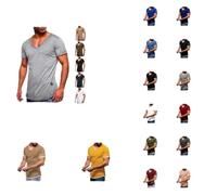 T-shirt basique extensible et uni pour homme avec col en V extra profond - Coupe slim - Col en V profond - Stretch - Manches courtes - Décontracté - Chemisier d'été bas, kaki, L