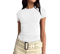 T-shirt basique slim fit pour femme, Skims Y2K Top Dupe, Crop Tops pour femme, haut court basique, haut court décontracté, haut athlétique, adolescent, streetwear, Y2K, O blanc., S