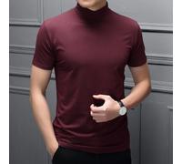 T-shirt basique uni à col montant et à manches courtes pour homme, idéal pour une superposition décontractée et un usage quotidien (L rouge)