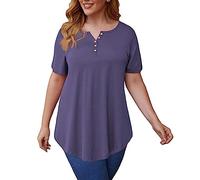 T-shirt basique uni à manches courtes pour femme - Imprimé floral - 5 boutons - Décontracté - Tendance - Vêtements pour la vie quotidienne - Cadeaux de Noël, I, M