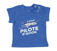 T-Shirt Bébé Manche Courte Bleu Futur Pilote d'avion Métier de Rêve Ciel