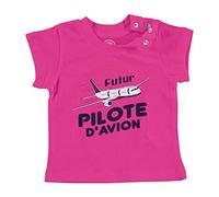 T-Shirt Bébé Manche Courte Rose Futur Pilote d'avion Métier de Rêve Ciel