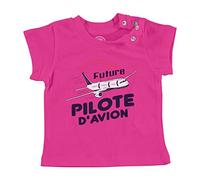 T-Shirt Bébé Manche Courte Rose Future Pilote d'avion Métier de Rêve Ciel