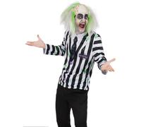 T-Shirt Beetlejuice Pour Hommes Costume De Fête Noir Et Blanc Rayé Halloween