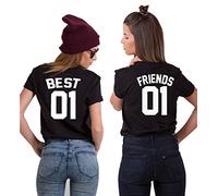T-Shirt Best Friends pour 2 Filles BFF Tee Shirt Sister T-Shirt Meilleure Amie Tee Shirt Best Friends Tee Shirt pour 2 Femmes BFF Cadeau 100% Coton Noir Blanc Gris 1 Pièce