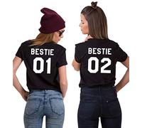 T-Shirt Best Friends pour Fille Bestie 01 02 T-Shirt BFF Tee Shirt Meilleure Amie Tee Shirt BFF Cadeau Sister T-Shirt 100% Coton Noir Blanc Gris 1 Pièce(Noir-Bestie02,XXL)