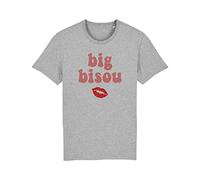 T-Shirt Big Bisou - Chanson Carlos - XL Gris CHINÉ - Tee Shirt Paroles Chanson Drôle Années 80