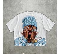 T-shirt blanc à manches courtes décontracté pour homme, imprimé de figures, style hip hop de rue, été L,M,S,XL,XS,XXLPortraitTissu tricoté