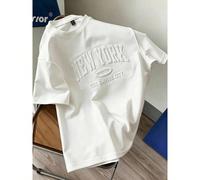 T-shirt blanc à manches courtes pour hommes avec lettres 3D en relief "NEW YORK", convient pour un port quotidien décontracté, mode minimaliste L,M,S,XL,XS,XXL,XXS,XXXL,XXXXLLettresTissu tricoté