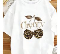 T-shirt blanc ample pour femme, imprimé léopard et motif cerises, 100 % coton, idéal pour l'été, les grandes tailles, la collection K-Pop Warrior, en pur coton, vêtements femme, tenues d'été, tricots,