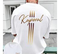 T-shirt blanc coupe slim pour hommes avec croix dorée et imprimé logo Kaporal, convient pour les vacances, les voyages et la plage L,M,S,XL,XS,XXL,XXXLGéométrique,LettresTissu tricoté