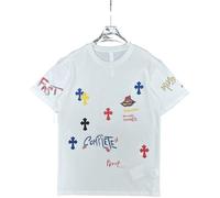 T-Shirt Blanc, Croix Et Graffiti Imprimé Graphique, Manches Courtes Cou D'équipage, Style d'art De Vêtements De Rue, Tissu De Coton Doux, Top Casual Hommes/Femmes pour Tenues Tendance-color02||x_l