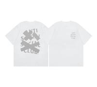 T-Shirt Blanc, Design Double Face. Retour avec Texte Gris Et Graphique d'ours en Peluche Rouge, Avant avec Mini Logo. Manches Courtes, Style De Vêtements De Rue, Coton Doux,-color04||l