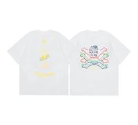 T-Shirt Blanc, Design Double Face. Retour avec Texte Gris Et Graphique d'ours en Peluche Rouge, Avant avec Mini Logo. Manches Courtes, Style De Vêtements De Rue, Coton Doux,-color06||x_l