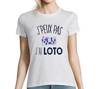 T-Shirt Blanc Femme J'peux Pas J'Ai Loto | Collection Originale Fun Drôle pour Les Joueurs et joueuses de Loto 3XL