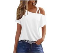 T-Shirt Blanc Femme Manches Courtes Tee Shirt Bretelles Spaghetti Sexy Couleur Unie Chemisiers Été Mode Tunique Ample Blouses de Plage pour Tenues Quotidiennes Tops Décontractée Pas Cher Casual