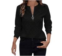 T-Shirt Blanc Femme Sport Pull avec Demi-Zip Grande Taille Couleur Unie pour Femmes Tee Shirt à Manches Longues Femme Hauts Printemps et Automne Mode Décontracté Tops Pas Cher Casual