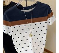 T-shirt blanc grande taille pour femme, coupe ample, imprimé à pois en forme de cœur et blocs de couleurs, idéal pour l'été. T-shirt à la mode et stylé, cadeau parfait pour les frères et sœurs, les sœ