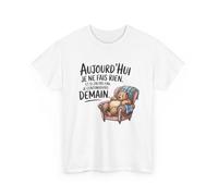 T-shirt Blanc Humour Paresse Ours Fauteuil Aujourd’hui Je Ne Fais Rien Tee-shirt Détente Drôle Unisexe : Couleur - White, S