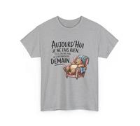 T-shirt Blanc Humour Paresse Ours Fauteuil Aujourd’hui Je Ne Fais Rien Tee-shirt Détente Drôle Unisexe : Couleur - Sport Grey, S