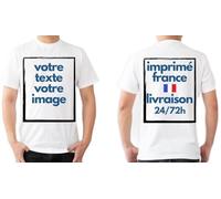 T-Shirt Blanc Personnalisable Tee Shirt Tshirt Unisexe Homme/Femme 100% Coton Customisable Avant et/ou Dos avec Texte/Logo (FR/ES, Alpha/Lettres, XS, Taille Normale, Taille Courte, Blanc)