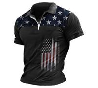 T-shirt blanc pour homme - T-shirt de rugby pour homme - Cadeau 2024 - Chemise à fermeture éclair - Imprimé graphique - Drapeau américain - Noir - Bordeaux - Marron - Extérieur - Manches courtes -