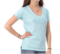 Tee Shirt Femme 100% Coton, T-Shirt Femme Oasis, Logo Strass, Col V & Regular Fit, Bleu, Taille XS