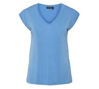 T-shirt bleu uni avec un col v une coupe droite et des manches très courtes M