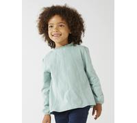 T-shirt blouse fille détails en macramé manches longues vert clair uni 12A