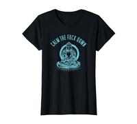 T-Shirt Bouddha Zen Calm The Fuck Down T-Shirt, Femme, Noir, XL