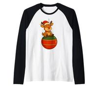 T-Shirt Boule de Noël Design Mignon Personnage Festif Renne Manche Raglan