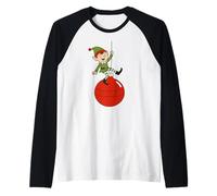 T-Shirt Boule de Noël Design Mignon Personnage Lutin Manche Raglan