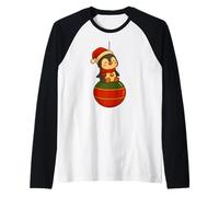 T-Shirt Boule de Noël Design Mignon Personnage Pingouin Manche Raglan