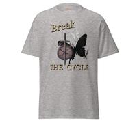 T-Shirt Break The Cycle - Symbole Papillon et épée Graphique pour Les Fans de RPG, T-Shirt Unisexe en Coton inspiré de Clair Obscure 33, Art émotionnel des Fans, Gris, L