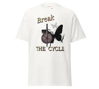 T-Shirt Break The Cycle - Symbole Papillon et épée Graphique pour Les Fans de RPG, T-Shirt Unisexe en Coton inspiré de Clair Obscure 33, Art émotionnel des Fans, Blanc, L