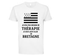 T-Shirt Breton Humoristique 'Je n'ai Pas Besoin de thérapie, Je Veux Juste Aller en Bretagne', Blanc (FR/ES, Alpha/Lettres, 3TG, Taille Normale, Taille Normale)