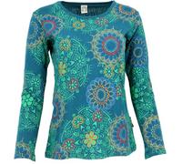T-shirt brodé à manches longues hippie chic rétro mode femme coton marron, turquoise, 38