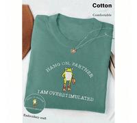 T-shirt brodé "Hold On Partner", T-shirt de cowboy grenouille fou, T-shirt graphique de la génération Z étrange pour femmes L,M,S,XLCartoonÉtoffe