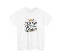 T-Shirt ""C’est Moi le Boss"" - Design Couronne Dorée - Tee-Shirt Humoristique Confiance et Leadership: White / S S