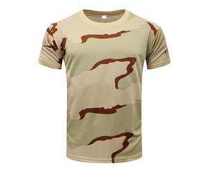 T-shirt camouflage pour homme en coton classique style militaire col rond tactique décontracté manches courtes camouflage désert britannique T-shirt d'entraînement pêche chasse athlétique chemises de