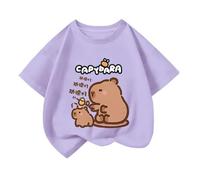 T-Shirt Capybara, Nouveau t-Shirt pour Enfants, t-Shirt imprimé Dauphin d'eau Mignon pour garçons et Filles Hauts pour Enfants en été,Violet,160cm