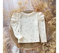 T-shirt casual à col rond et manches gigot avec motif cœur pour jeune fille 6Y,7Y,4Y,5YGéométriquePolyester