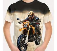 T-shirt casual à manches courtes avec col rond, imprimé de moto pour jeune garçon, pour l'été 6Y,7Y,4Y,5YAnimal,Cartoon,PortraitÉtoffe