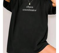 T-shirt casual ample noir femme avec slogan "Coordinatrice du chaos" L,M,S,XL,XSÉtoffe