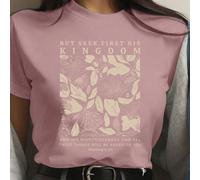 T-shirt casual d'été à manches courtes, col rond, avec impression graphique d'alphabet floral. MAIS CHERCHEZ D'ABORD SON ROYAUME ET SA JUSTICE, ET TOUTES CES CHOSES VOUS SERONT DONNÉES EN PLUS (Matthi