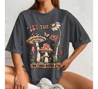 T-shirt casual d'été pour femmes avec imprimé champignon et slogan, manches courtes et col rond "LAISSEZ LES MOMENTS AMUSANTS NE S'ARRÊTER JAMAIS" Hauts graphiques pour femmes L,M,S,XL,XSCartoon,graph