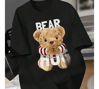 T-shirt casual grande taille imprimé d'un ours en peluche câlin 0XL,1XL,2XL,3XL,4XL,5XLAnimal,Lettres,UnicoloreTissu tricoté