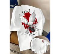 T-shirt casual pour hommes avec motif de lettres et colombes blanches - T-shirt graphique imprimé -verso à la mode, col rond, en tissu polyester confortable, convenant à un usage quotidien, streetwear